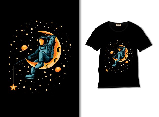 Ilustración de estrellas de pesca de astronauta con diseño de camiseta