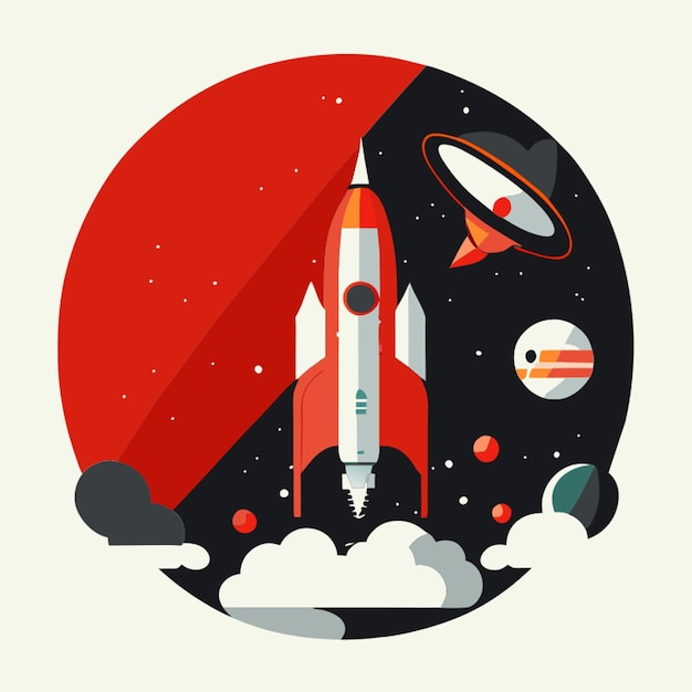 Vector una ilustración de estrellas y planetas espaciales incluye una ilustración vectorial de una nave espacial