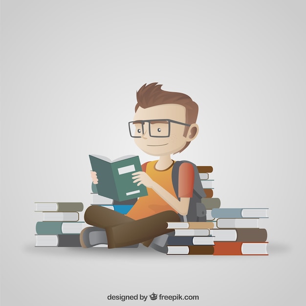 Ilustración de estudiante leyendo