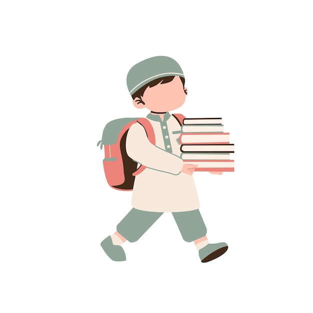 Ilustración de un estudiante musulmán feliz