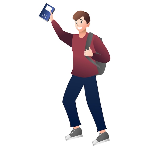 Ilustración de un estudiante que sostiene un libro