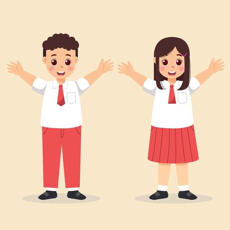 Vector ilustración de estudiantes de escuela primaria indonesios