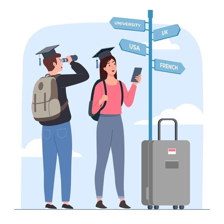 Vector ilustración de estudio en el extranjero de diseño plano