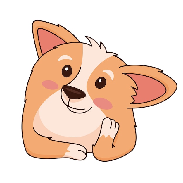 Ilustración de etiqueta de dibujos animados de vector de escucha de corgi galés para elemento decorativo de postal