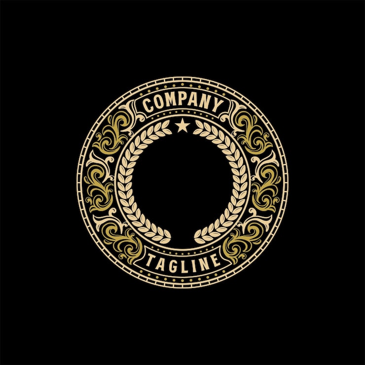 Vector ilustración de la etiqueta del emblema del círculo vintage retro golden royal frame ornamento o art deco