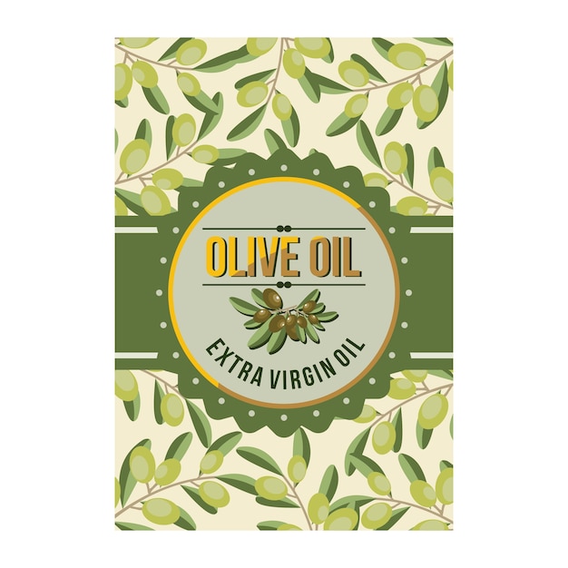 Ilustración de etiqueta de placa de hoja de aceite de oliva natural