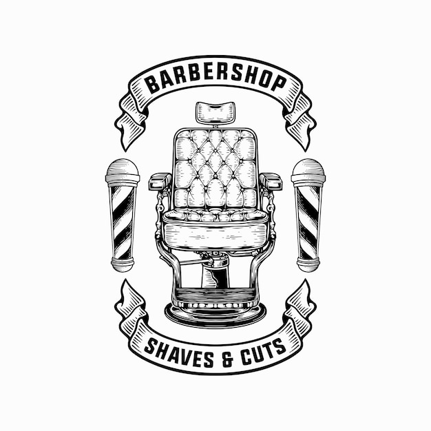 Ilustración de etiquetas antiguas para barbería Concepto de diseño de logotipo de insignia