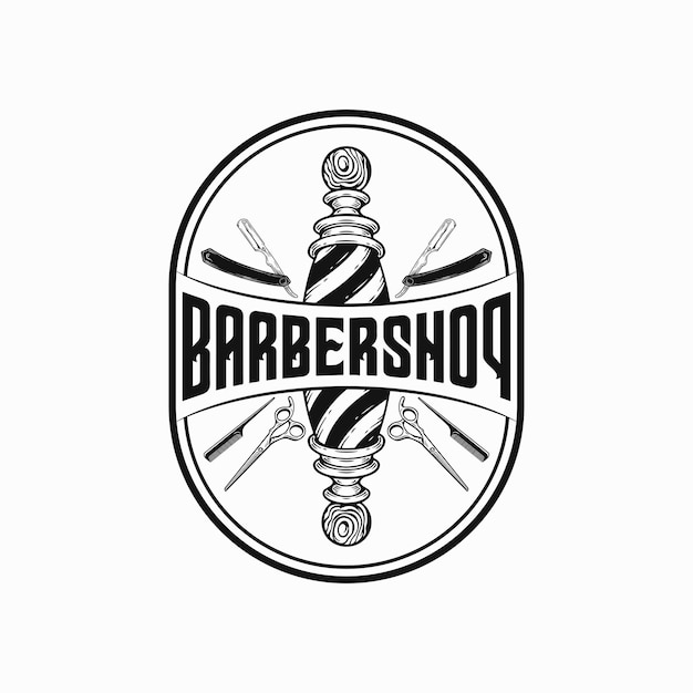 Ilustración de etiquetas antiguas para barbería Concepto de diseño de logotipo de insignia
