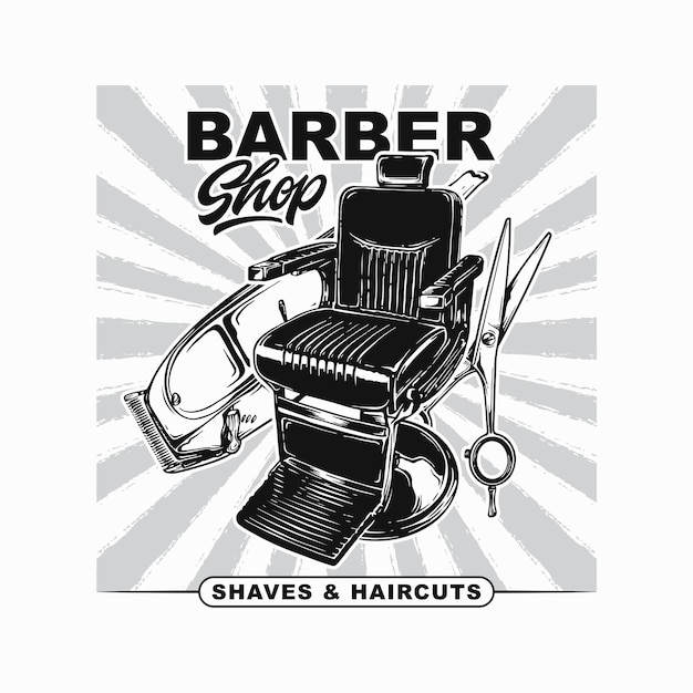 Ilustración de etiquetas antiguas para barbería Concepto de diseño de logotipo vectorial