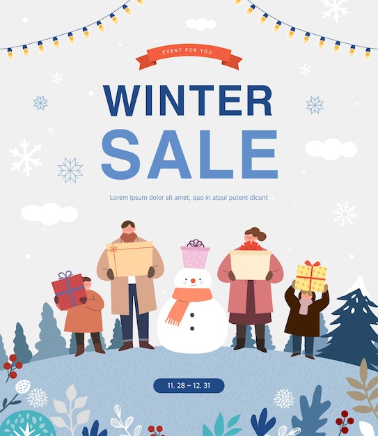 Ilustración de evento de compras de invierno Banner Popup