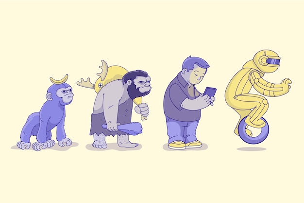 Ilustración de la evolución humana dibujada a mano