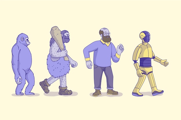 Vector ilustración de la evolución humana dibujada a mano