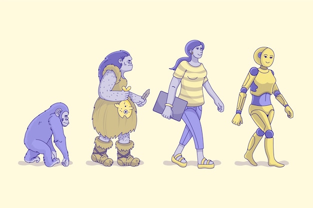 Ilustración de la evolución humana dibujada a mano