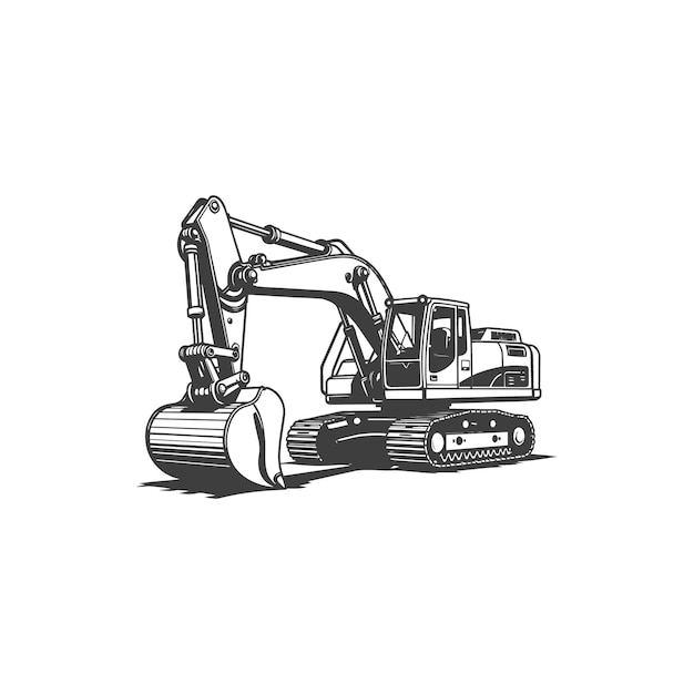 Ilustración de una excavadora - Equipo de construcción en acción