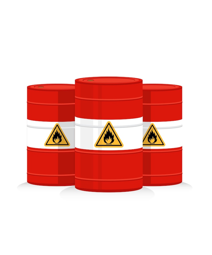 Vector ilustración de las existencias aisladas de grupos de barriles de petróleo rojos