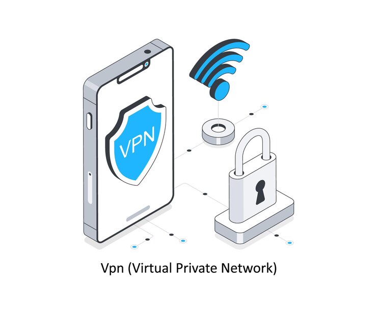 Vector ilustración de las existencias isométricas de la red privada virtual (vpn)