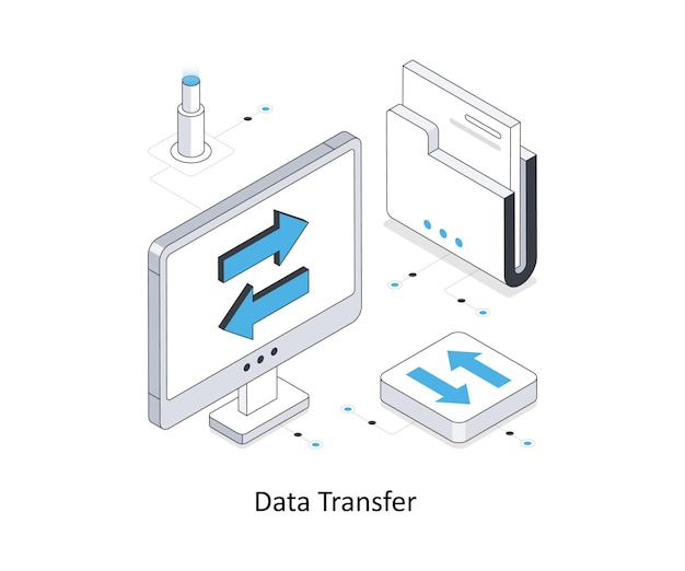 Ilustración de las existencias isométricas de transferencia de datos (EPS)