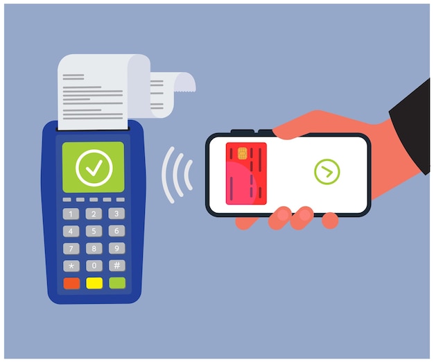 Ilustración de las existencias de transacciones de pago NFC exitosas para el pago sin contacto con el teléfono inteligente