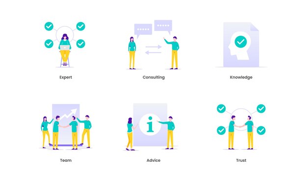 Ilustración de experiencia. Experto, consultoría, conocimiento, equipo, asesoramiento y confianza.