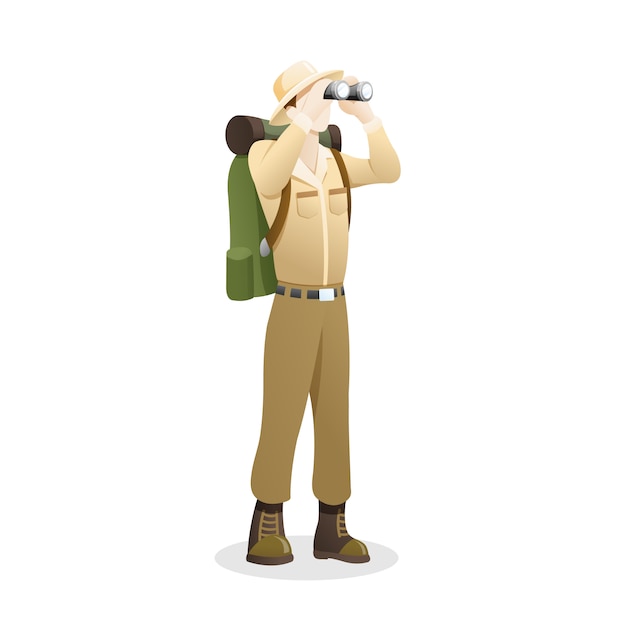 Vector ilustración de un explorador utilizando binoculares