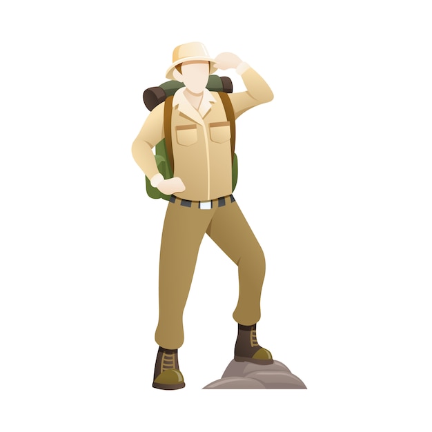 Vector ilustración un explorer con sombrero y mochila