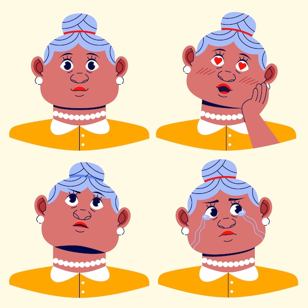 Ilustración de expresiones de caracteres dibujadas a mano