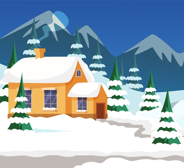 Ilustración exterior de casa de pueblo de invierno