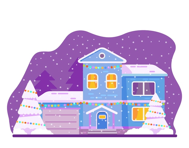 ilustración de fachada de casa de decoración de invierno