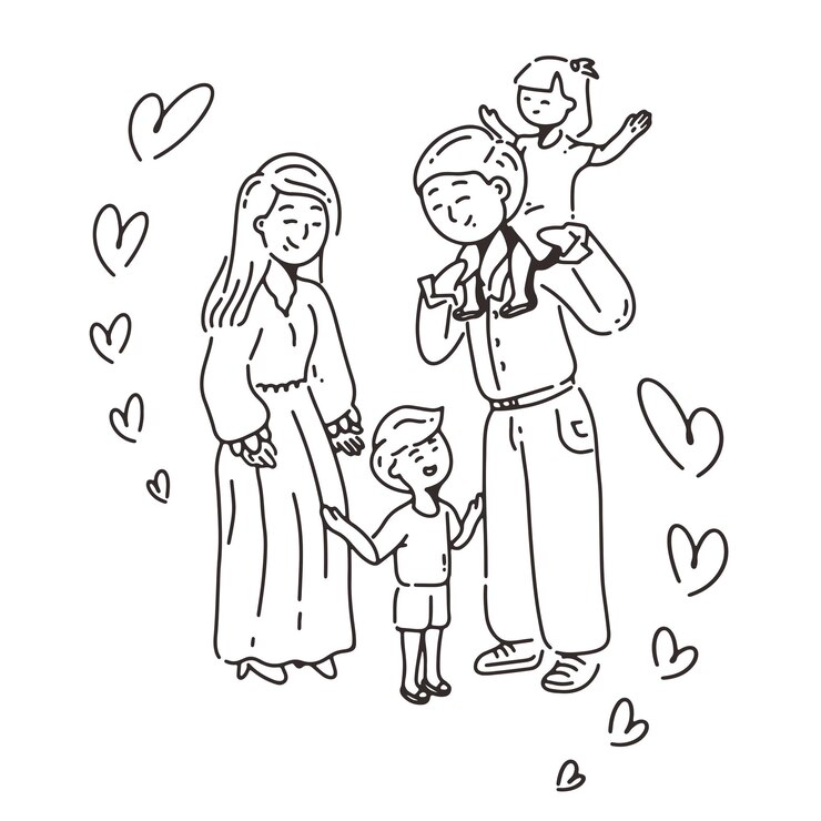 Ilustración de familia feliz con estilo de arte de línea