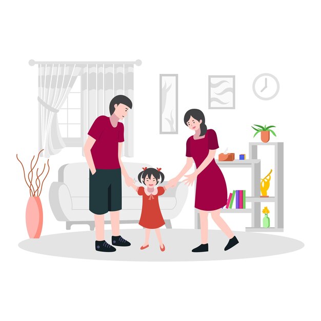 Vector ilustración de una familia feliz en el hogar