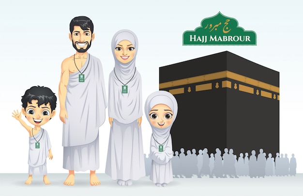 Vector ilustración de la familia hajj y umrah