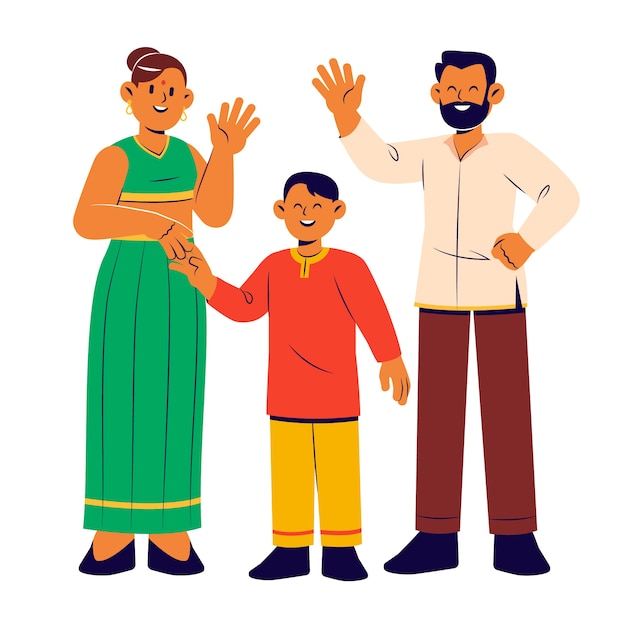 Ilustración de familia india dibujada a mano