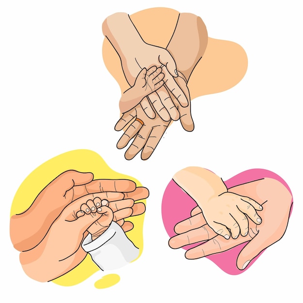 Ilustración de la familia de la mano con el amor