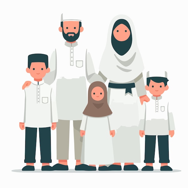 Ilustración de una familia musulmana en un estilo de diseño plano