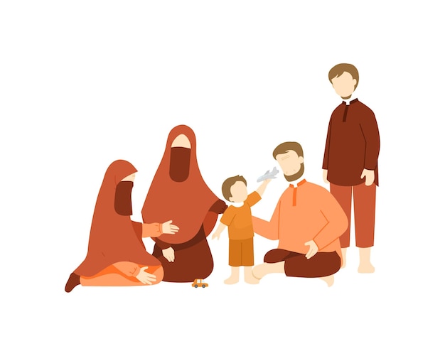 Vector ilustración de familia musulmana feliz
