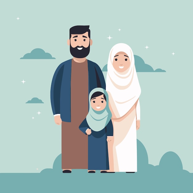 Ilustración Familia musulmana se reúne radiando calidez y unidad