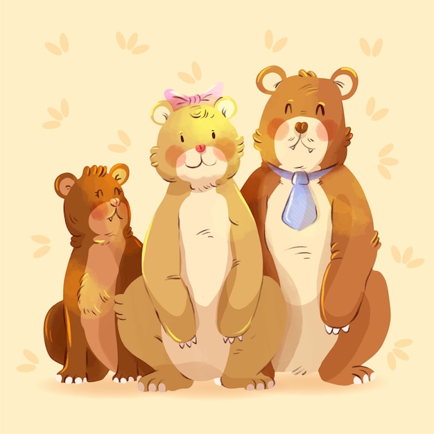 Vector ilustración de familia de oso acuarela