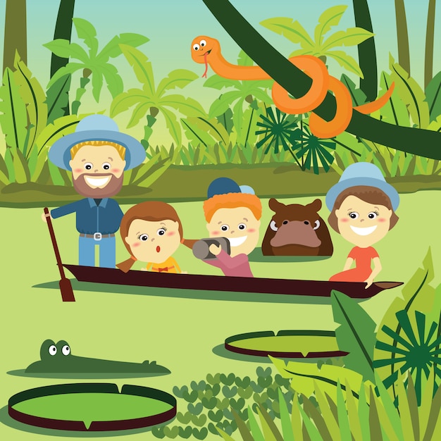 Ilustración de la familia en la selva