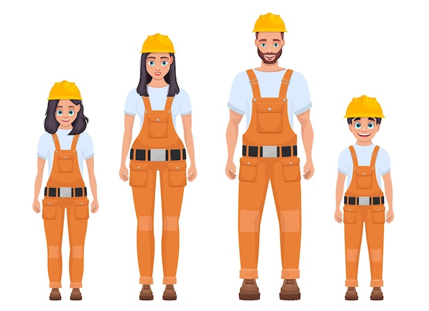 Ilustración de la familia del trabajador aislado en blanco