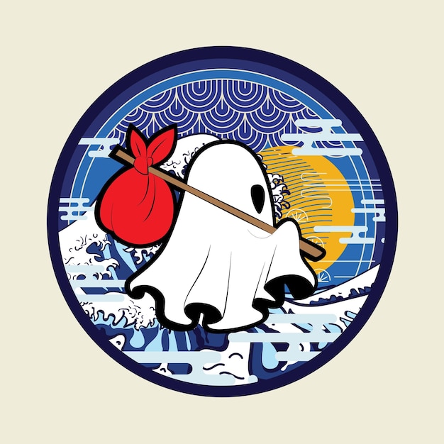 ilustración fantasma con estilo japonés para el logotipo del cuaderno del evento kaijune