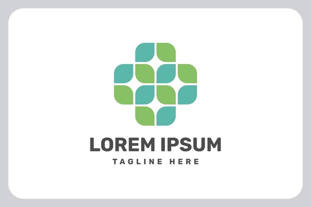 Ilustración Farmacia cruz hojas verdes logo signo orgánico