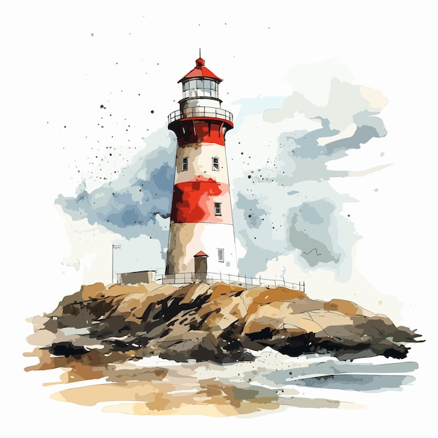 Vector ilustración de un faro en acuarela