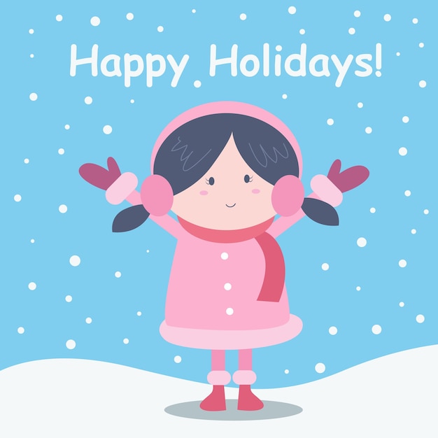 Ilustración de felices fiestas con niña perfecta para tarjetas de felicitación y más