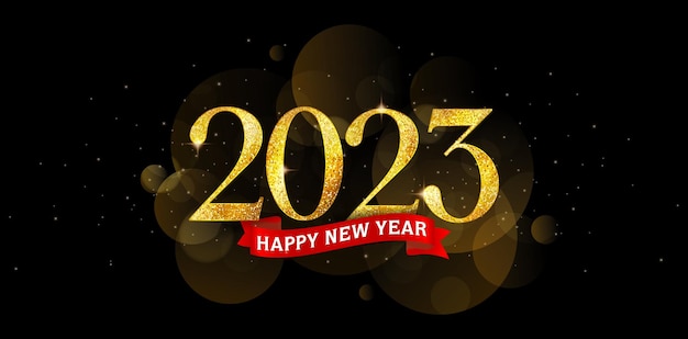 Ilustración feliz año nuevo 2023 fondo con cinta roja para planificador de calendario de escritorio o pared