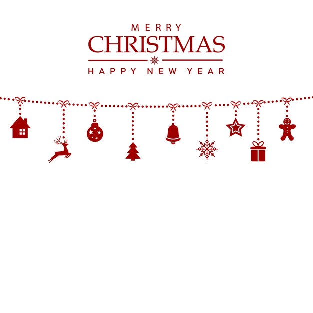 Ilustración de feliz año nuevo con adornos de Navidad rojos colgantes. Vector