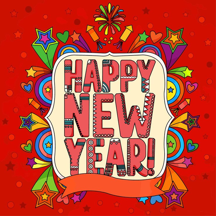 Ilustración de Feliz Año Nuevo con letras tipográficas Ilustración artística