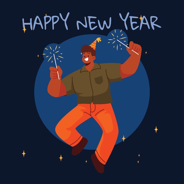 Ilustración de Feliz Año Nuevo de Vector Plano