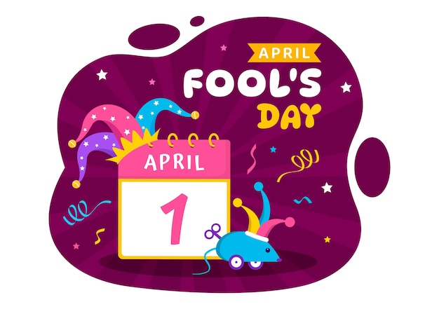 Ilustración de Feliz Día del Loco de Abril Llevando un sombrero de bufón y una caja que contiene sorpresas para sorprender
