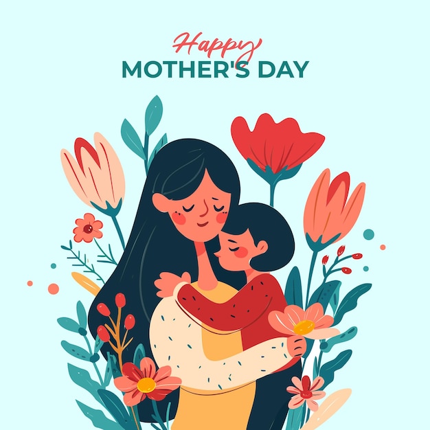 Vector ilustración de feliz día de la madre con mamá y su niña vectora con amor