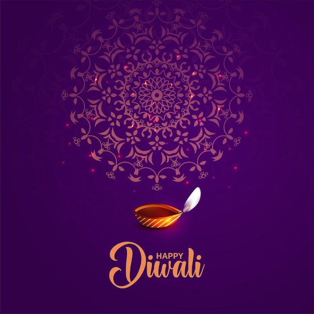 Ilustración feliz diwali con mandala y lámpara de aceite